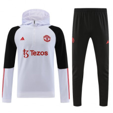 Манчестер Юнайтед спортивный костюм с толстовкой на короткой молнии 2023-2024 чёрно-белый с красным